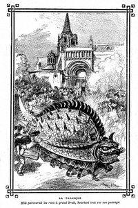 Tarascon#39;s Tarasque، الوحش الرائع للفولكلور في بروفانس: رسم توضيحي لألبرت روبيدا للكتاب المدرسي quot;اختيار القراءاتquot; بقلم ميرونو، مكتبة أرماند كولين 1911 - بواسطة ألبرت روبيدا