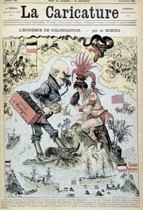 وباء الاستعمار: رسم مناهض للاستعمار بواسطة روبيدا - في "La Caricature" في 31/10/1885 بواسطة ألبرت روبيدا