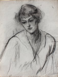 صورة نصفية لفتاة صغيرة ، تميل إلى الأمام ، c.1910 (طباشير أسود على ورق) بواسطة ألبرت دي بيلروش