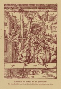حمامات الرجال، أوائل القرن السادس عشر (طباعة حجرية ملونة) بواسطة ألبريشت (بعد) Durer أو Duerer