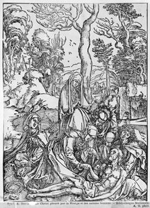 المسيح يحزن على العذراء والقديسات ، من سلسلة "The Great Passion" ، 1497-1500 (نقش خشبي) (وزن صورة) بواسطة ألبريشت دورر
