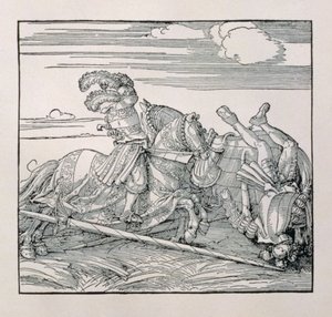 الإمبراطور ماكسيميليان الأول من ألمانيا (1459-1519) يخلع الخصم في صراع ، من كتاب غير منشور يمجد أفعال الأباطرة الفروسية ، c.1515 بواسطة ألبريشت دورر
