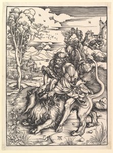 شمشون يمزق الأسد ، كاليفورنيا. 1497-98. بواسطة ألبريشت دورر