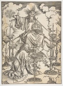 The Vision of the Seven Candlesticks ، من نهاية العالم ، الطبعة الألمانية 1498 ، كاليفورنيا. 1498. بواسطة ألبريشت دورر