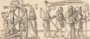 الوقت والثعلب يقلبان عجلة الحظ مع الناس من جميع الرتب إلى اليمين ، ربما عام 1526. بواسطة ألبريشت دورر