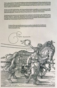عربة النصر للإمبراطور ماكسيميليان الأول لألمانيا (1459-1519): تفاصيل فرق الخيول ، مسترشدة بفضيلتين ، بروفيدانس والاعتدال ، حانة. ج 1518 (قطع خشبية) بواسطة ألبريشت دورر