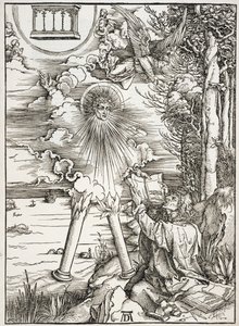Scene from the Apocalypse, St. John devouring the Book, Latin edition بواسطة ألبريشت دورر