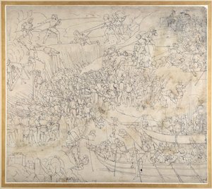 The Assault near Rorschach on Lake Konstanz, c.1500 (pen & ink on paper) بواسطة ألبريشت دورر