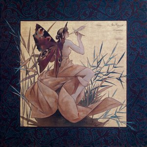 تكوين مع حورية مجنحة بين القصب - رسم ألكساندر دي ريكير إي ينجلادا (1856-1920)