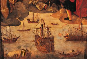 Spanish Caravel (detail from Virgin of the Navigators) بواسطة أليخو فرنانديز
