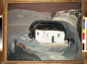 المناظر الطبيعية مع البيت الأبيض. لوحة لألكسندر دافيدوفيتش دريفين (1889-1938). زيت على قماش ، 74 × 92 سم