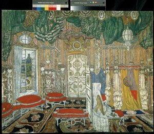 ديكور تحضيري لمسرحية زواج فيجارو لبيير أوغستين كارون دي بومارشيه (1732-1799) (تصميم مسرحي لمسرحية زواج فيجارو بقلم بيومارشايس). لوحة الكسندر ياكوفليفيتش جولوفين (الكسندر جول بواسطة ألكسندر ياكوفليفيتش جولوفين