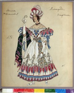 تصميم أزياء مسرحية قناع لو بال للمخرج ميخائيل ليرمونتوف (1814-1841) (تصميم أزياء لمسرحية The Masquerade من تأليف إم ليرمونتوف). عمل ألكسندر ياكوفليفيتش جولوفين (ألكسندر جولوفين) (1863-1930) ، ألوان مائية ، غواش ، حبر وقلم رصاص على pa بواسطة ألكسندر ياكوفليفيتش جولوفين