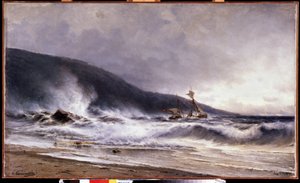 Ecume a Cap Martin (فرنسا) (Surf at Cap Martin). رسم أليكسي بتروفيتش بوجوليوبوف (بوغوليوبوف أو بوغوليوبوف) (1824-1896). زيت على قماش بواسطة أليكسي بتروفيتش بوغوليوبوف