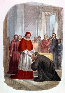 يقبل كليمنت السابع (1478-1534 ، جول دي ميديسيس) تكريس "Istorie fiorentine" بقلم نيكولو دي برناردو دي مكيافيلي (نيكولاس ميكافيل) بواسطة اليساندرو فوكوسي