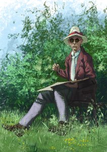رسم هيرمان هيسه في الحديقة بواسطة أليساندرو لوناتي