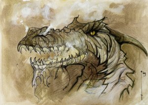 رسم توضيحي لحيوان رائع وأسطوري: رأس تنين يرفض الدخان عبر الكمامة. الرسم الملون من قبل أليساندرو لوناتي. بواسطة أليساندرو لوناتي