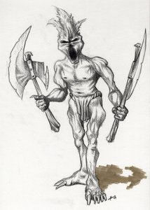 الوحش الأسطوري للتوضيح الخيالي: محارب القزم بالفؤوس. رسم أليساندرو لوناتي بواسطة أليساندرو لوناتي