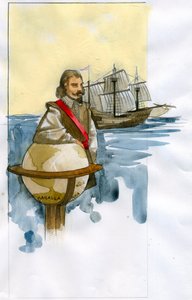 صورة للقراصنة الإنجليزيين والمستكشفين وتاجر العبيد والسياسي فرانسيس دريك (رسم) بواسطة أليساندرو لوناتي