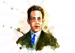 صورة لعالم الفيزياء الذرية والنووية الدنماركي نيلز بور (1885-1962) (الفيزيائي الدنماركي نيلز بور) رسم توضيحي لأليساندرو لوناتي بواسطة أليساندرو لوناتي