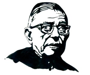صورة للكاتب والفيلسوف والكاتب المسرحي الفرنسي جان بول (جان بول) سارتر رسم بواسطة أليساندرو لوناتي