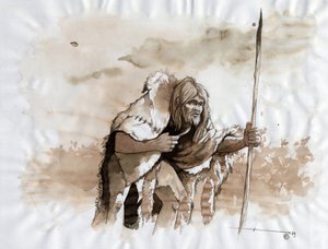 عصور ما قبل التاريخ: تمثيل لرجل نياندرتال أو إنسان نياندرتال في العصر الحجري القديم الأوسط. رسم أليساندرو لوناتي بواسطة أليساندرو لوناتي