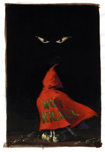 تمت إعادة النظر في Little Red Riding Hood بواسطة Charles Perrault (1628-1703): The Red Riding Hood يواجه عيون الذئب في الظلام ببندقية بندقية مخبأة تحت معطفه الأحمر "Wolf Killer". رسم أليساندرو لوناتي بواسطة أليساندرو لوناتي