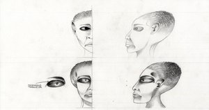 توضيح الخيال العلمي (خيال علمي): دراسة وجه أجنبي أو أجنبي (أجنبي أو أجنبي) من كوكب المريخ إلى غزو الفضاء أو الكون. رسم أليساندرو لوناتي بواسطة أليساندرو لوناتي
