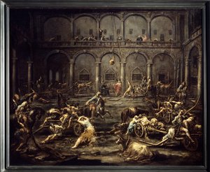 وصول أصحاب المعرض إلى سجن جنوة رسم أليساندرو ماجناسكو (1667-1749) من القرن الثامن عشر. 1.16x1.42 م بوردو ، متحف الفنون الجميلة.