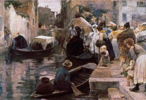 "زفاف في البندقية" للعروسين يركبون الجندول. لوحة لأليساندرو ميليسي (1856-1945) 1897 روما. Galleria Nazionale d