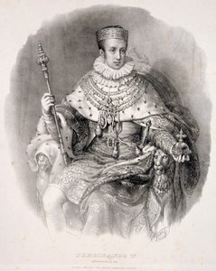 فرديناند الأول (1793-1875) ، ملك لومبارديا فينيسيا ، في أردية الدولة ، من "تتويج SMIRA فرديناندو الأول ، ملك مملكة لومبارد-فينيتو" ، نشر عام 1838 بواسطة اليساندرو سانكوريكو