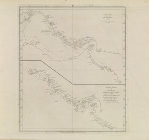 خرائط الموانئ، دالريمبل، ألكسندر نُشرت عام 1791 رقم الهوية 41167-2001 خريطة مستوية لجزء من خليج فارس، صححها جزئياً الملازم إدوارد هارفي 1778