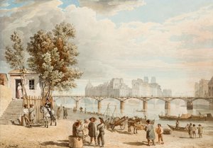 Vue de Paris - Pont des Arts (فرنسا) (منظر لباريس) - أعمال ألكسندر بافلوفيتش بريولوف (ألكسندر بريولوف) (1798-1877) ، ألوان مائية على ورق (21 × 30 سم) ، الفن الروسي القرن التاسع عشر ، الرومانسية - مجموعة خاصة