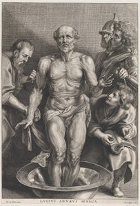 موت سينيكا ، يقف في المنتصف وقدميه في حوض من الماء ، يسانده ... ، كاليفورنيا. 1655-1678. بواسطة الكسندر فويت