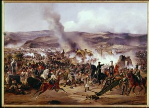 الحروب النابليونية: معركة كولم (Chlumec الحالية) في بوهيميا (جمهورية التشيك) ​​في 8/30/1813 معارضة الجيش الفرنسي لتحالف القوات البروسية والنمساوية والروسية ، خلال الحملة الألمانية. اللوحة بواسطة الإسكندر بواسطة ألكسندر فون كوتزيبو