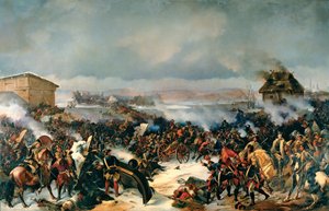 معركة نارفا ، 19 نوفمبر 1700. حلقة من حرب الشمال الكبرى (1700-1721) بين السويد وجميع دول البلطيق والدنمارك وبولندا وروسيا. لوحة للكسندر (الكسندر) فون كوتزيبو (1815-1889) ، زيت على قماش بواسطة ألكسندر فون كوتزيبو