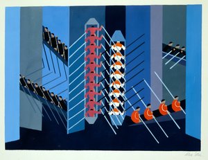 تصميم مجموعة تجريبية ، رسم توضيحي من "Maquettes de Theatre" من تأليف Alexandra Exter ، نُشر في عشرينيات القرن الماضي (litho)