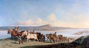 مرفق الخيول تسحب القوارب أسفل الرون ، c1825-1870 بواسطة الكسندر دوبويسون