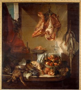 لا تزال حياة المطبخ الداخلية من الطرائد والفواكه واللحوم. لوحة فرانسوا ديسبورتس (1661-1743) القرن الثامن عشر شالون سور مارن ، متحف الفنون الجميلة