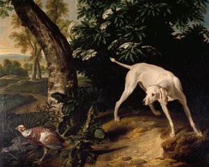 Hunting scene, detail from painting by Alexandre-Francois Desportes (1661-1743), France بواسطة الكسندر فرانسوا ديسبورتس