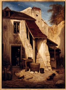 Interior of rustic courtyard in Fontainebleau Painting by Alexandre Gabriel Decamps (1803-1860) 19th century Sun. 0,78x0,56 m Paris, Musee du Louvre. بواسطة الكسندر جابرييل ديكامبس