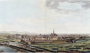 منظر عام لفيينا مأخوذ من كنيسة سانت تشارلز - في "" رحلة رائعة في النمسا par le Comte Alexandre de Laborde "، باريس ، محرر. ديدوت الأكبر بواسطة الكسندر دي لابورد