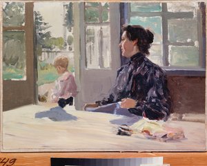 على الشرفة - رسم ألكسندر ستيبانوفيتش ستيبانوف (1858-1923) ، زيت على قماش ، فن روسي ، أواخر القرن التاسع عشر وأوائل القرن العشرين ، الحداثة - متحف الدولة للفنون ، نيجني نوفغورود (روسيا)
