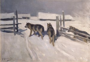 الذئاب. ليلة شتوية. حوالي عام 1910