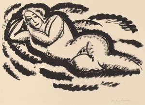 مستلق عاري ، ج .1912 (الطباعة الحجرية باللون الأسود على الورق المدبب)