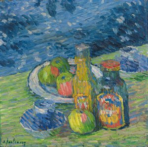لا تزال الحياة مع الزجاجات والفاكهة بواسطة Alexej von Jawlensky