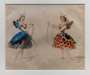المصدر. باليه لودفيج مينكوس وليو ديليبس. موديل الزي 1866. قلم رصاص وألوان مائية على ورق.