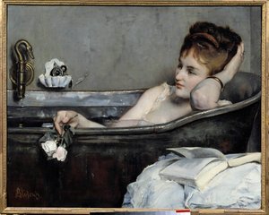 الحمام أو المرأة في الحمام أو حوض الاستحمام لوحة بواسطة ألفريد ستيفنز (1823-1906) 1867 صن. 0،74 × 0،93 م باريس ، متحف دورسيه