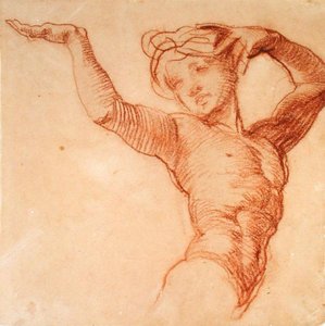دراسة شخصية عارية (طباشير أحمر على ورق مصقول)