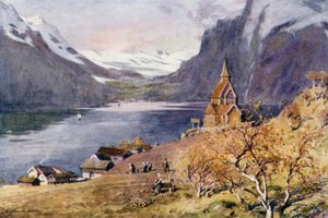 كنيسة Urnaes ، Lyster ، Sogne Fjord بواسطة ألفريد هيتون كوبر